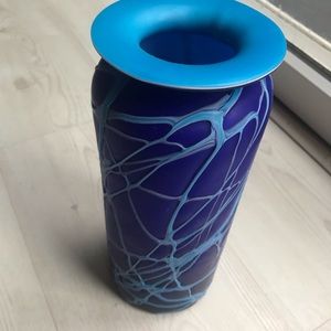 Hand Blown Azerbaijan Glassware Vase Blue 10”x 4”